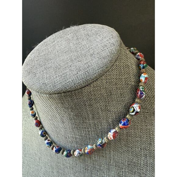 Vtg Millefiori Italian Glass Beaded Murano Venetian Bead Necklace Art To Wear - Picture 4 of 5